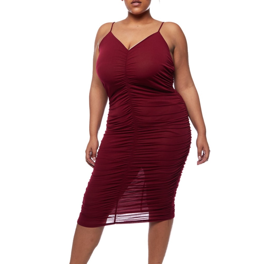 1x-3x NEW Plus Size Burgundy Ruched Dress 1x 2x 3x - Picture 3 of 8