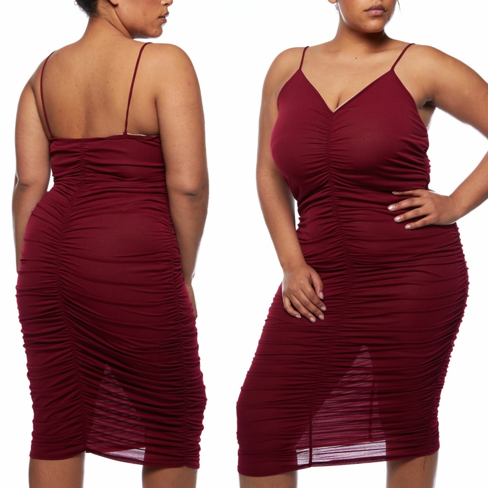 1x-3x NEW Plus Size Burgundy Ruched Dress 1x 2x 3x - Picture 2 of 8