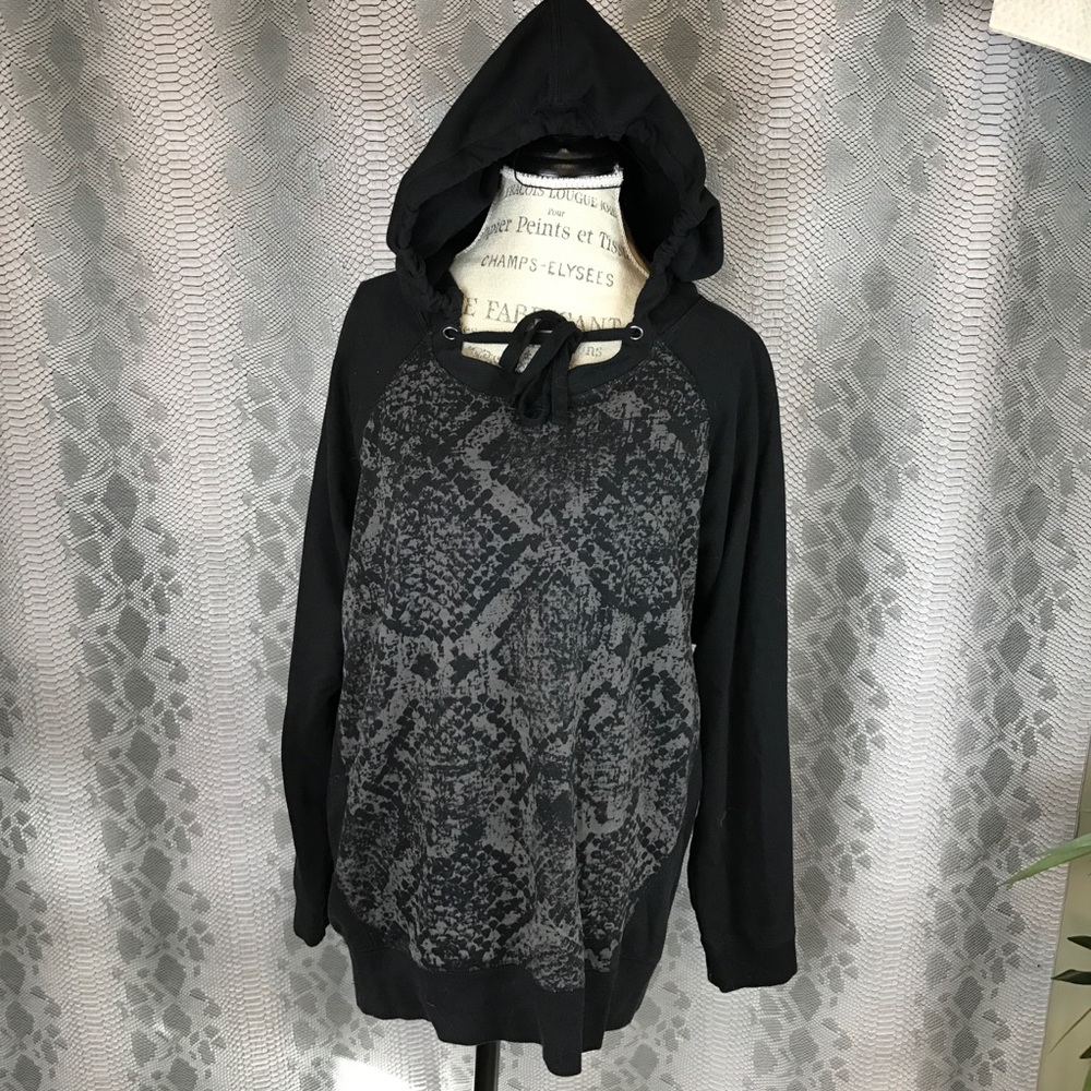 Grey black snake skin pull over hoodie