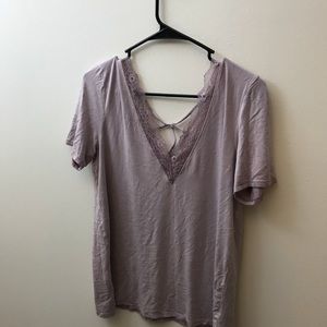 Purple American Eagle Strappy Lace V Neck Tee