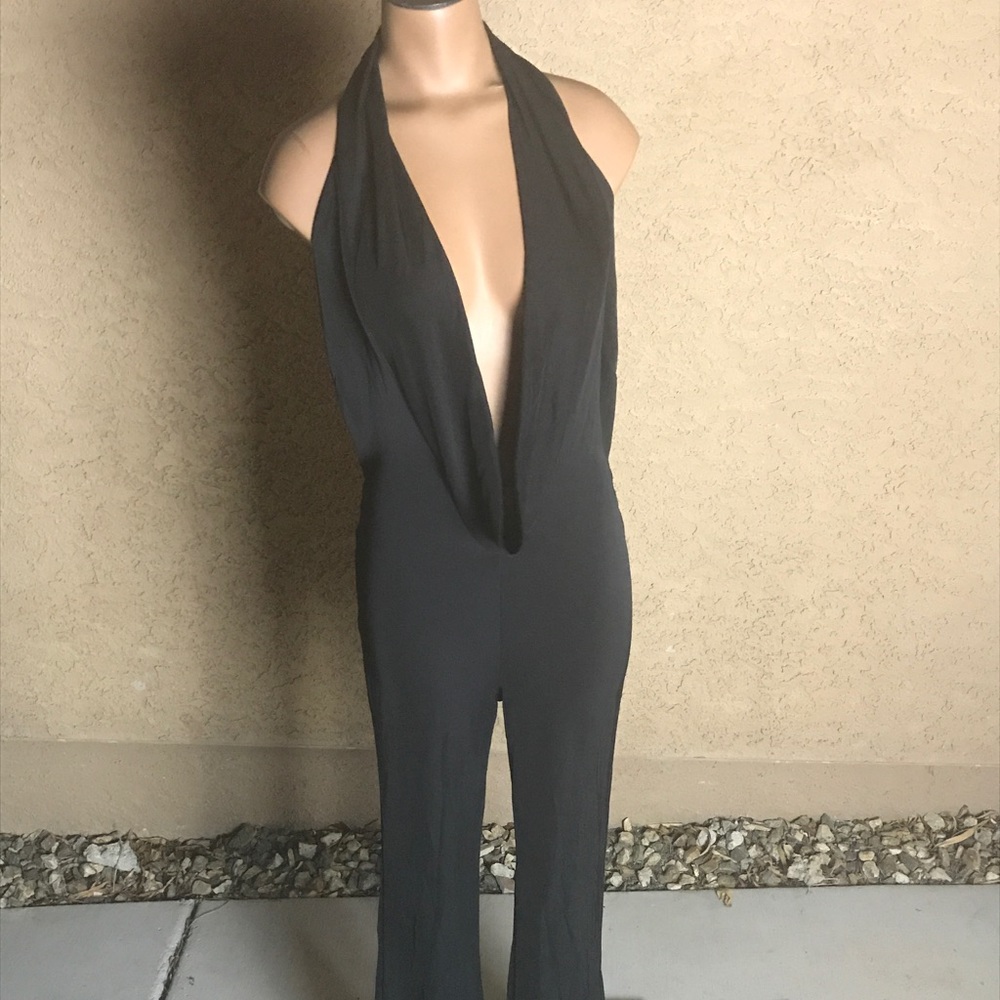 Black Plunge Neck Jumpsuit