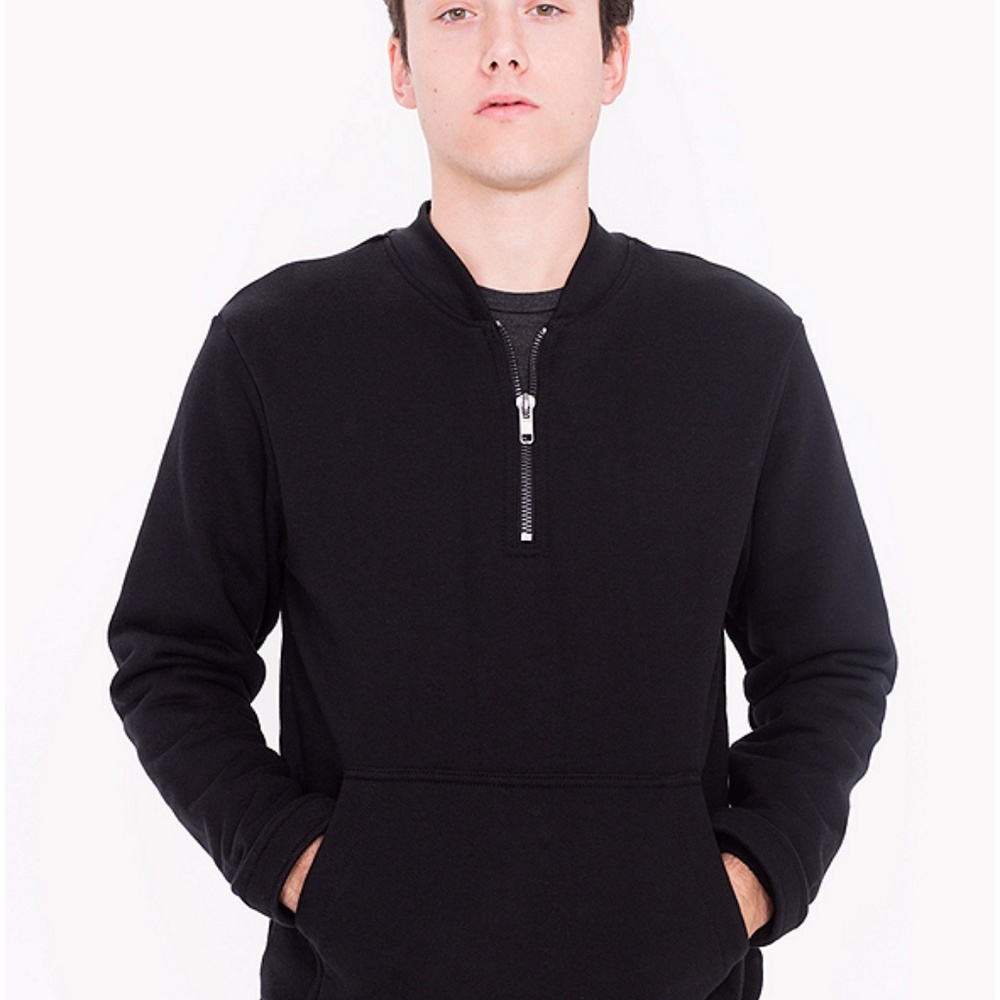 NEW American Apparel HVT Half Zip Crewneck Black Medium