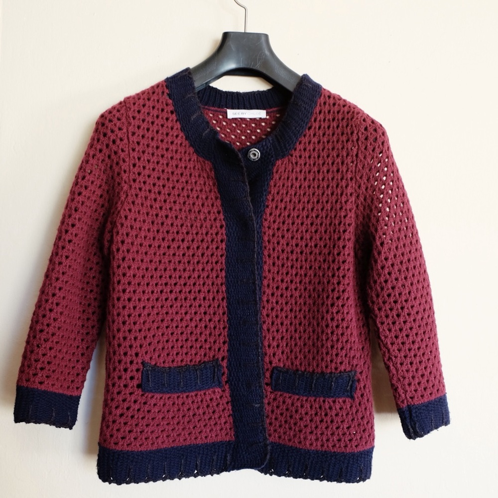 See By Chloe wool cardigan (wine) 3/4 sleeves