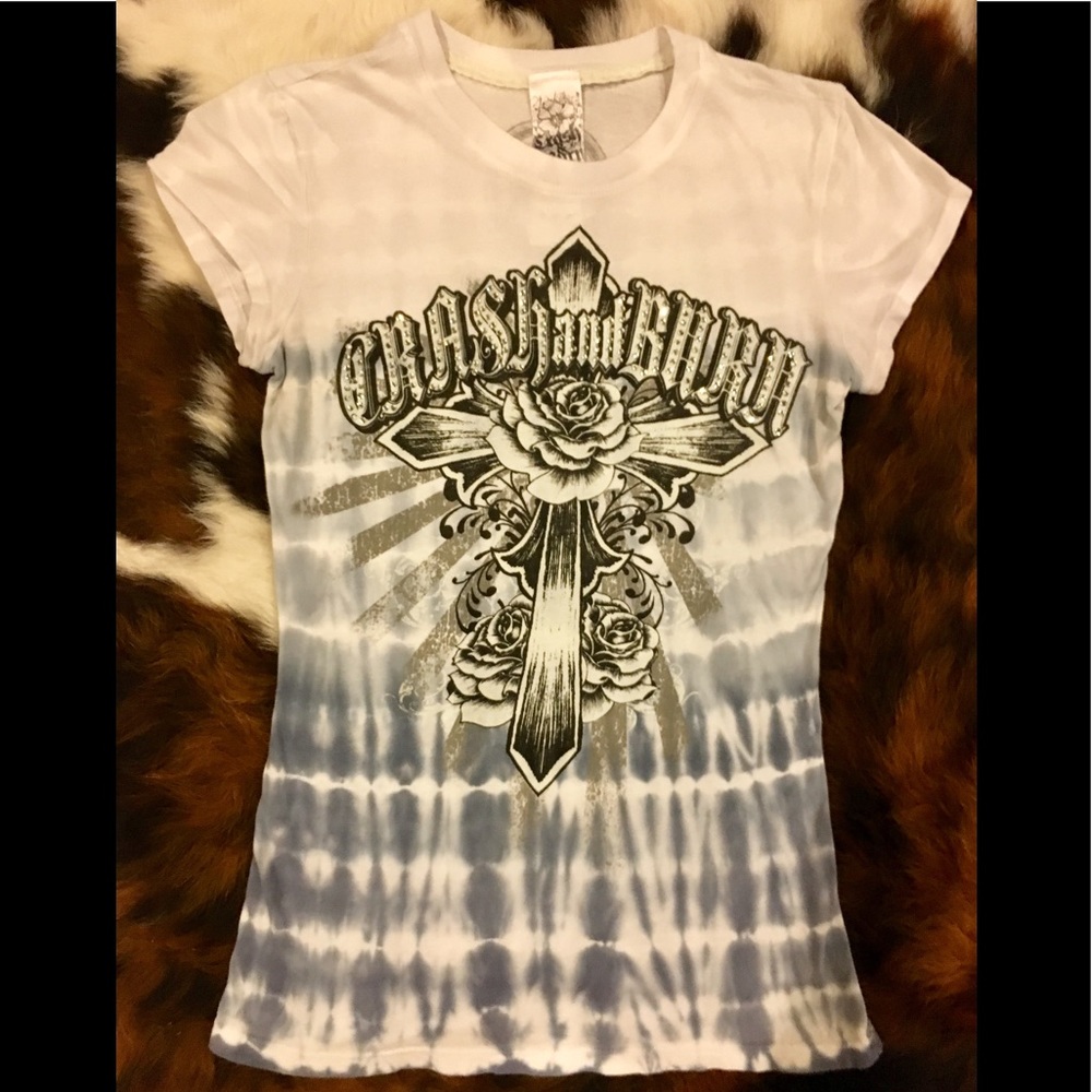 Crash and Burn Embellished Blue T-Shirt Small