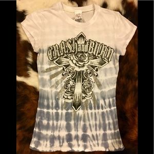 Crash and Burn Embellished Blue T-Shirt Small