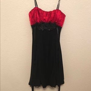 Black and red dress with black rose detailing