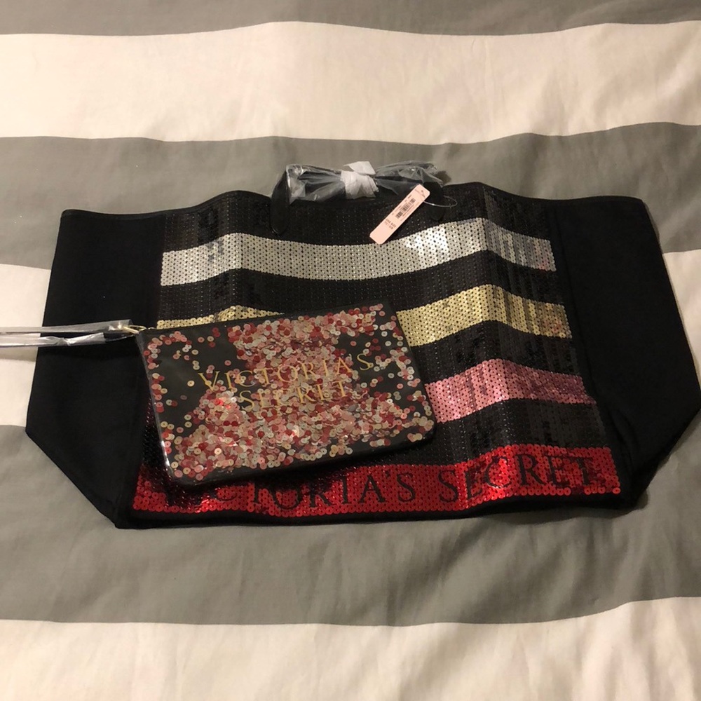 Victoria’s Secret sequin tote and wristlet. BNWT