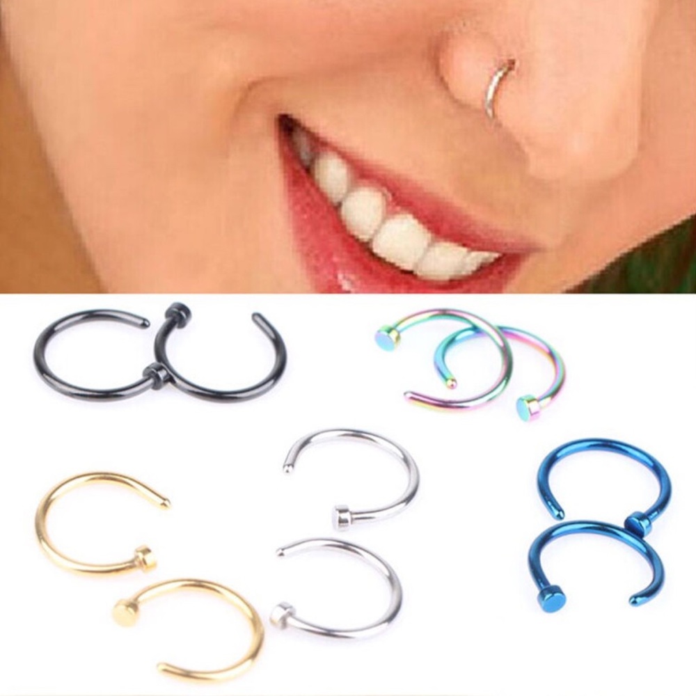 LAST BLACK SET! Two Black Faux Nose Lip Rings Stainless Steel.