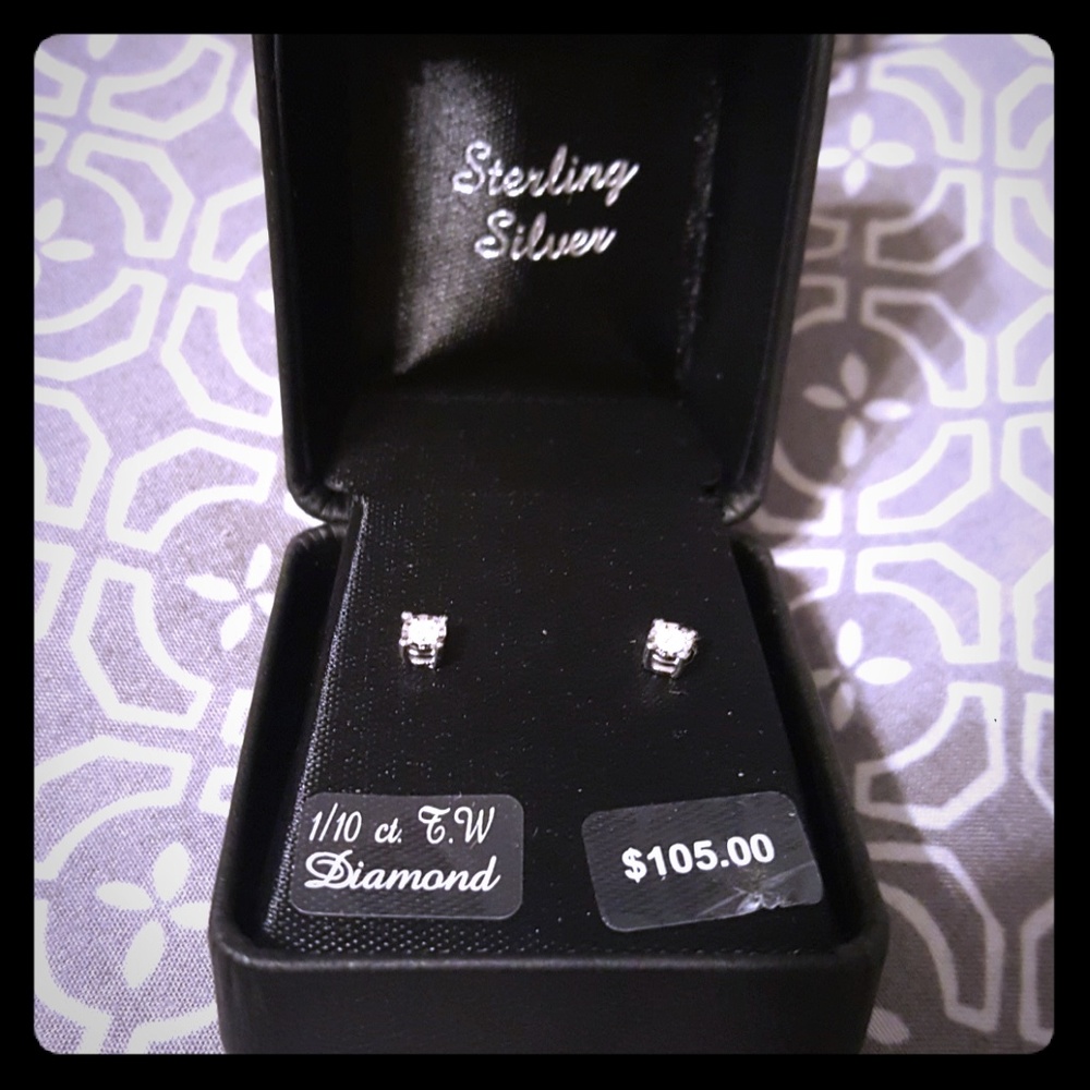 Sterling Silver Diamond Earrings