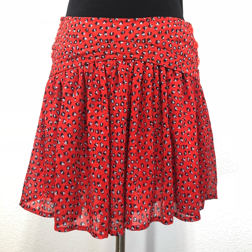 French Connection Red Skirt 3-Button Side Closures