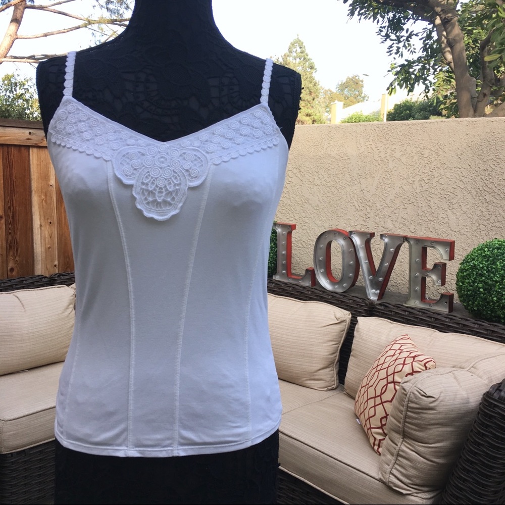 WHBM Lace Detail White Tank