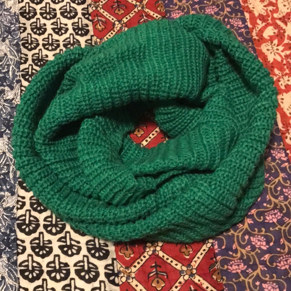 Knit green infinity scarf