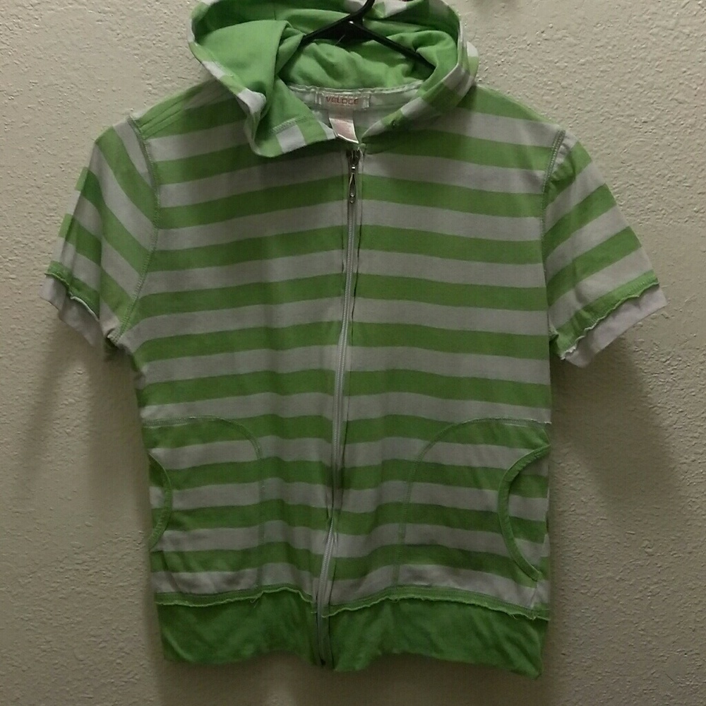 #135👉🏼Short Sleeve Shirt, Neon Green/White W/Strips