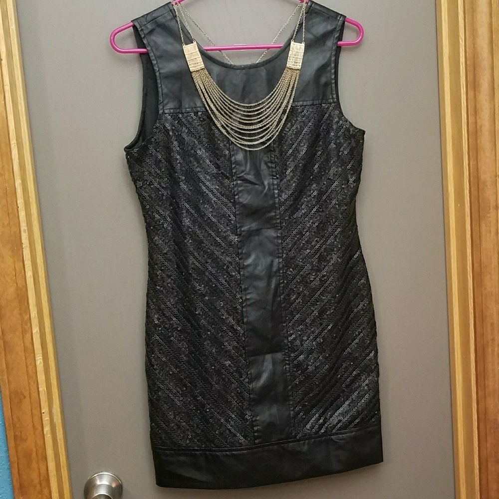 BNWT Gorgeous black sequin and faux leather dress