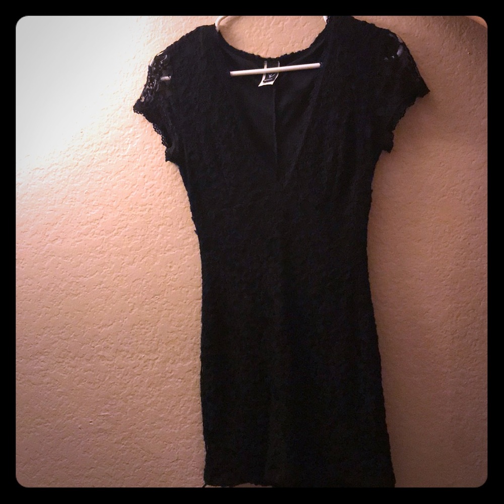 Black lace mini dress