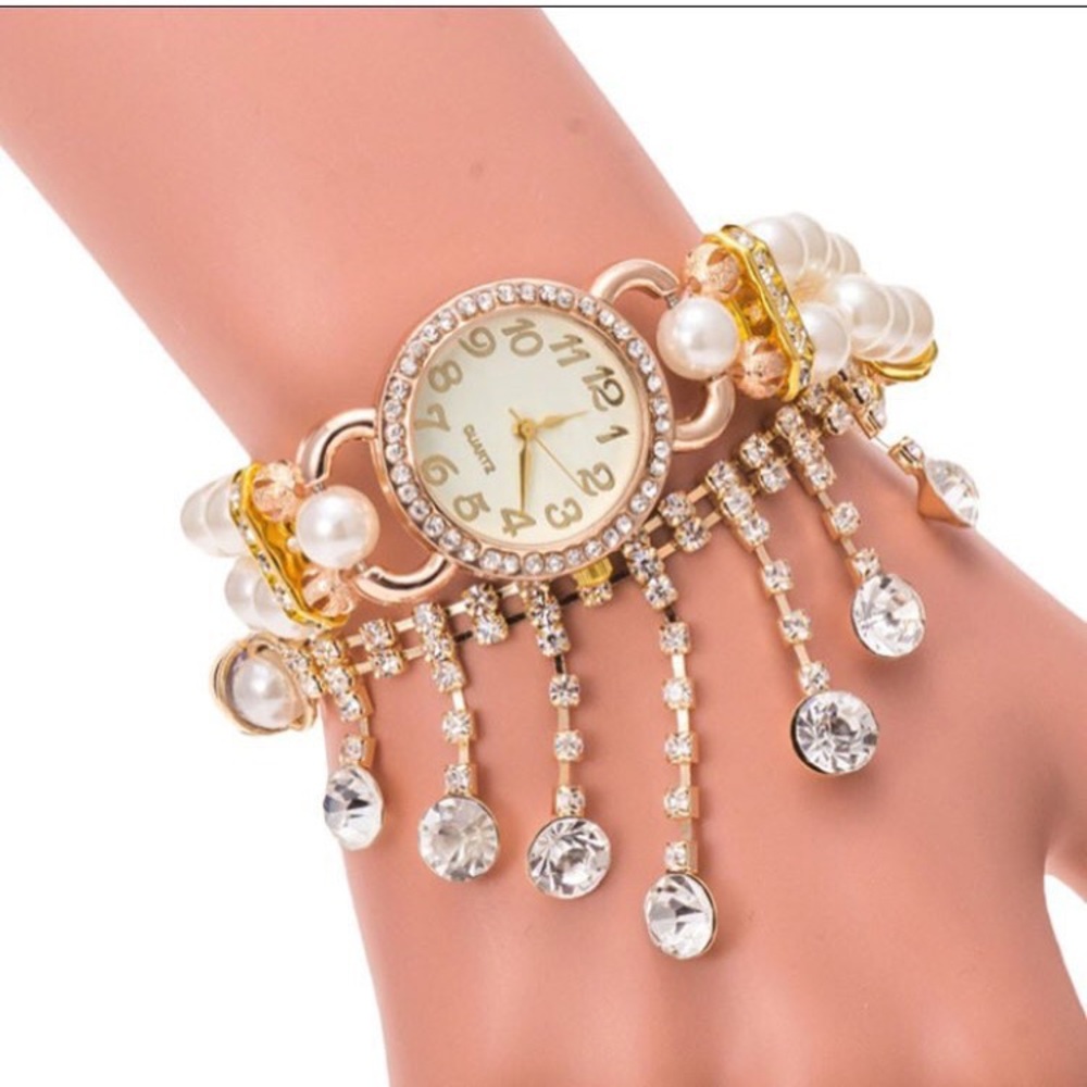 Pearl & diamond bracelet watch