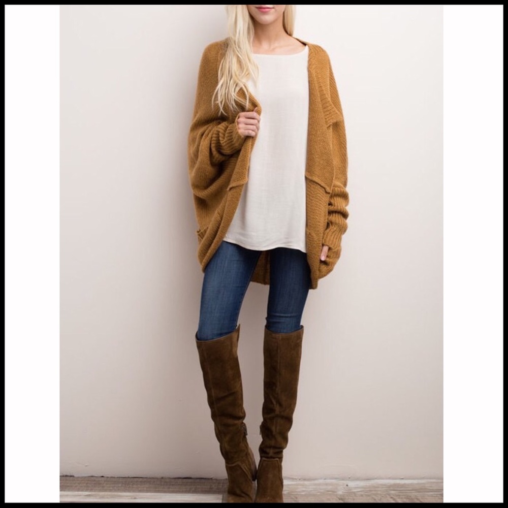 OVERSIZED CAMEL COLOR CARDIGAN - Picture 4 of 8