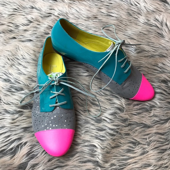 Shoes of Prey Shoes - Shoes of Prey Neon Polka Dot Oxford Flats Pink