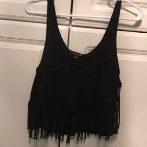 Black Fringed Layer Tank Top