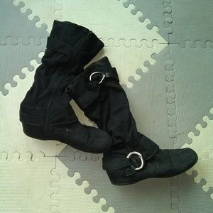 💐Black Zippered Side Buckle Embellished Boots