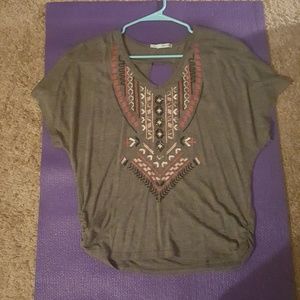 Grey tribal top cut out shoulders