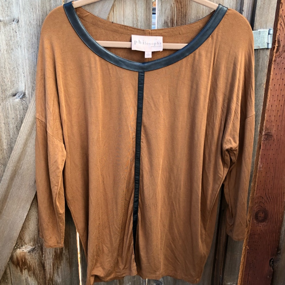 Philosophy Brown Leather Trim Dolman Blouse