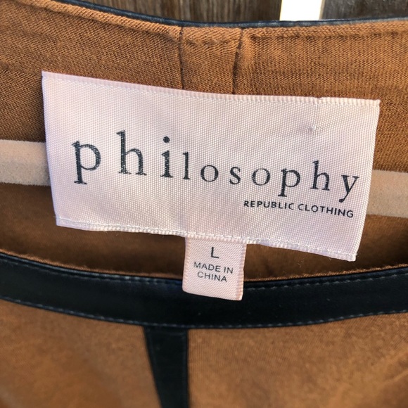 Philosophy Brown Leather Trim Dolman Blouse - Picture 3 of 5