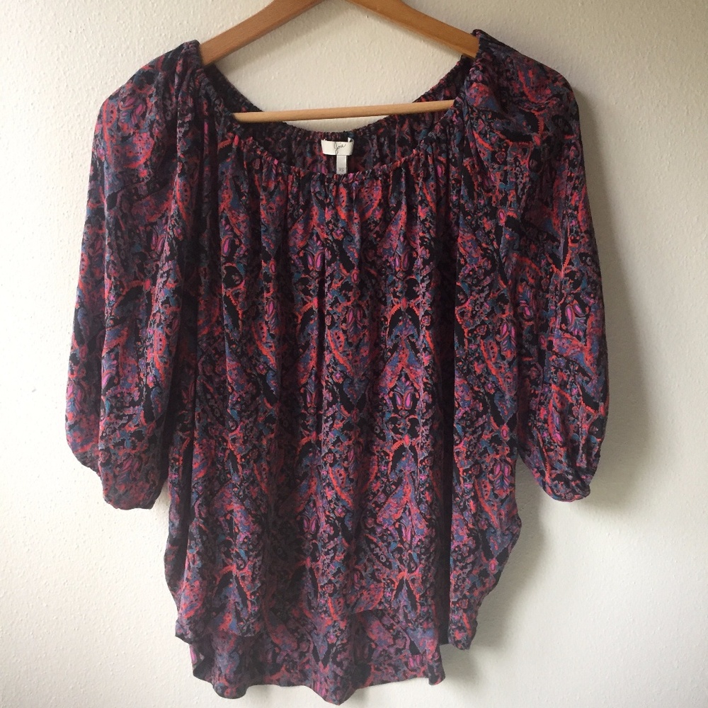 Joie Silk Newbury Peasant Blouse in Fuchsia - Picture 4 of 8