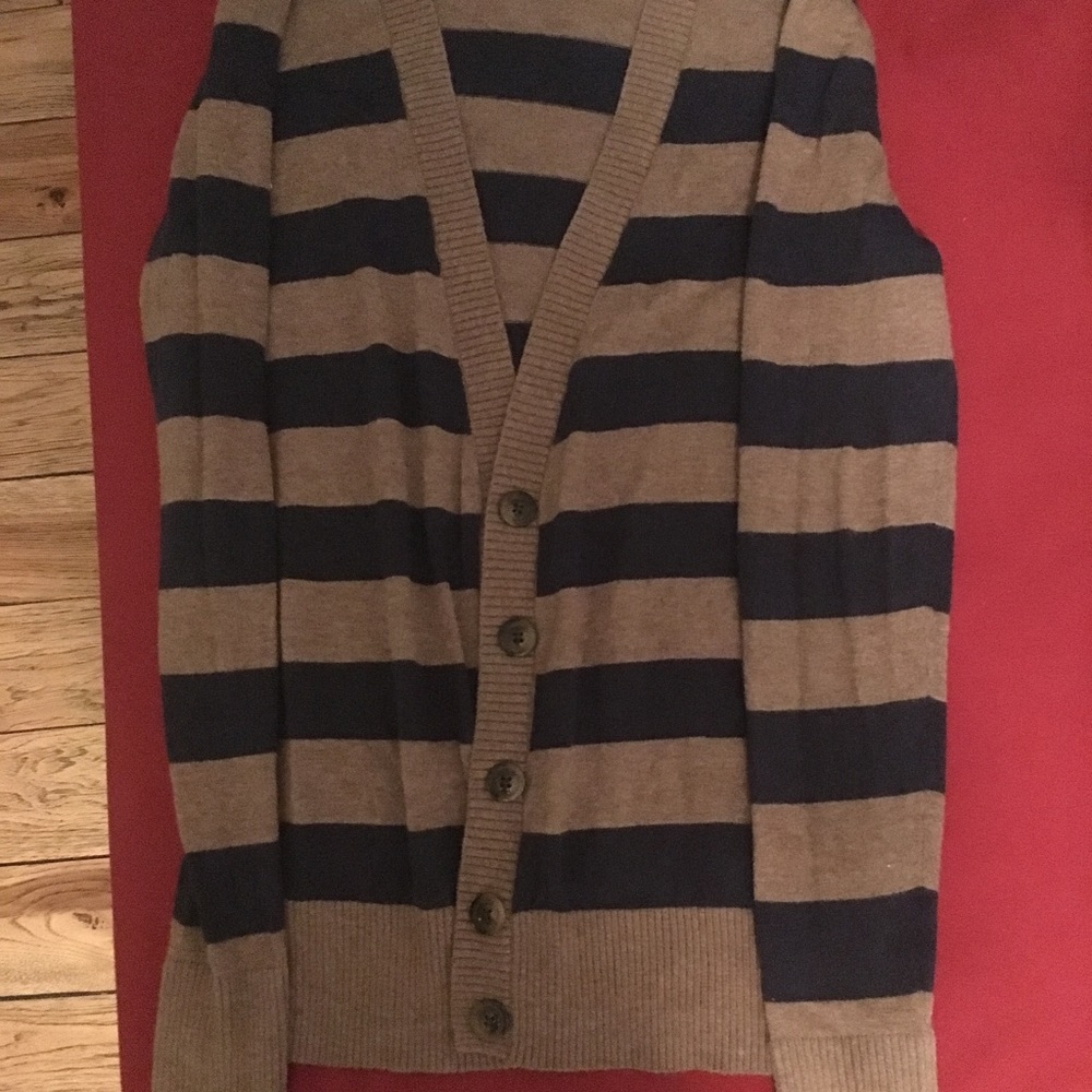 Old navy blue and brown striped cardigan