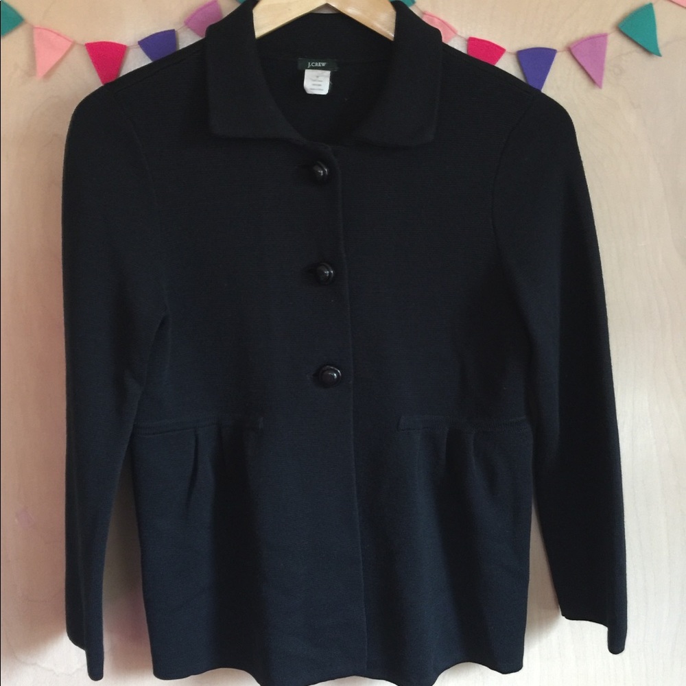 J Crew Black Wool Button Down Cardigan Sweater M