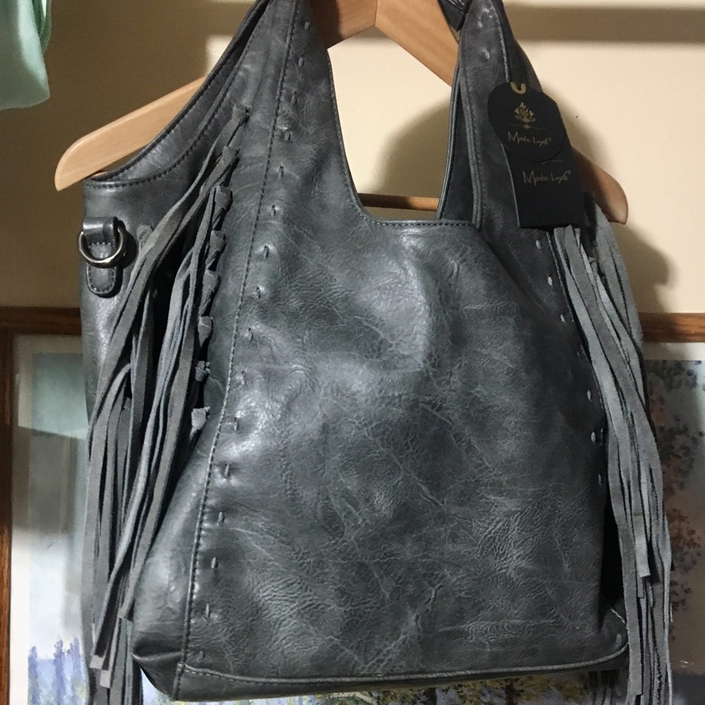 Leather Shoulder Bag with Fringe