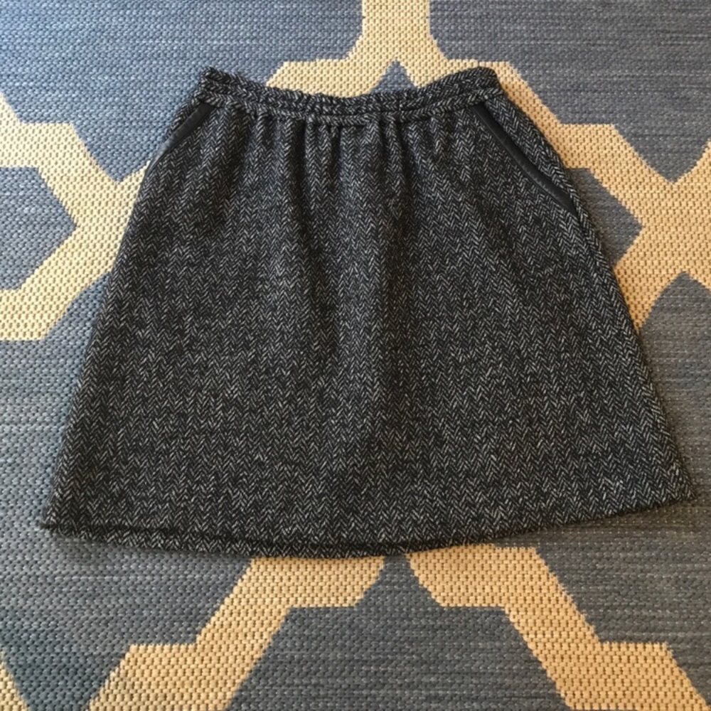 J. Crew Tweed Skirt with Leather Details