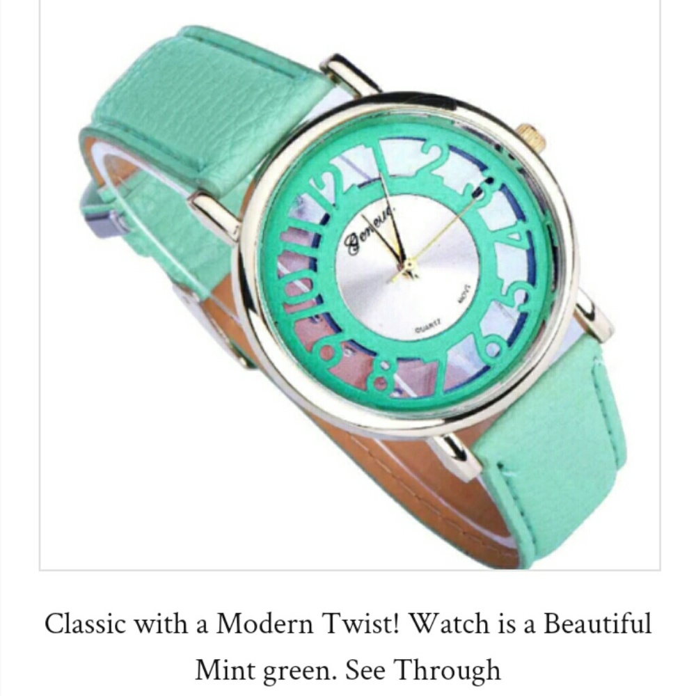 Trendy Mint Green Watch. See thru Face. Big, #s
