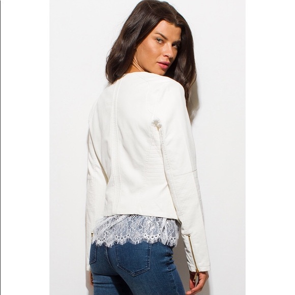 LAST ONE!!!! IVORY FAUX LEATHER EMBELLISHED JACKET - Picture 3 of 4