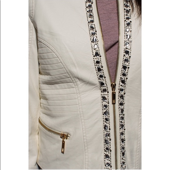 LAST ONE!!!! IVORY FAUX LEATHER EMBELLISHED JACKET - Picture 4 of 4