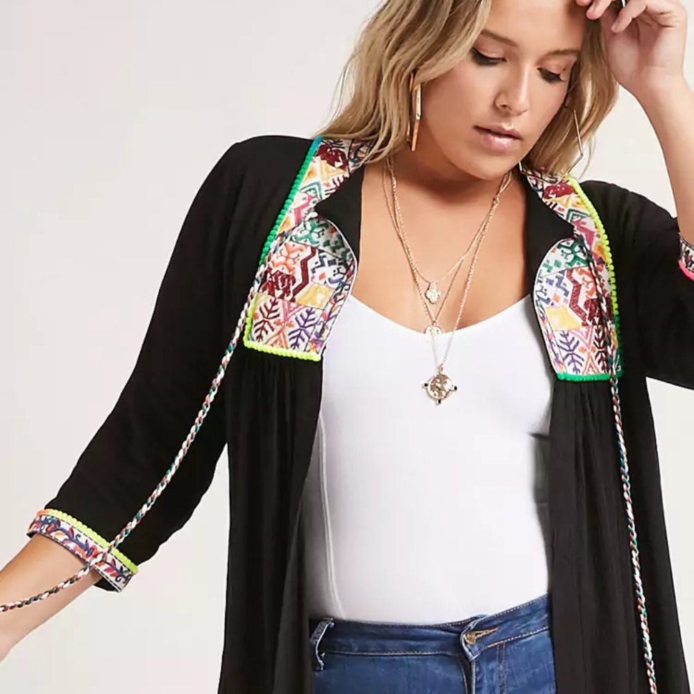 Forever 21 Plus Embroidered Tunic Jacket, 2X, NWOT