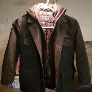 Boy's Wool Blend Peacoat with Removable Hood