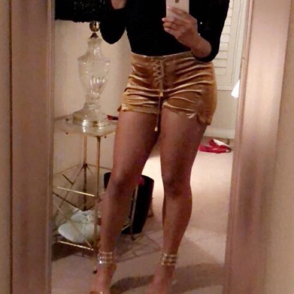 Gold velvet shorts
