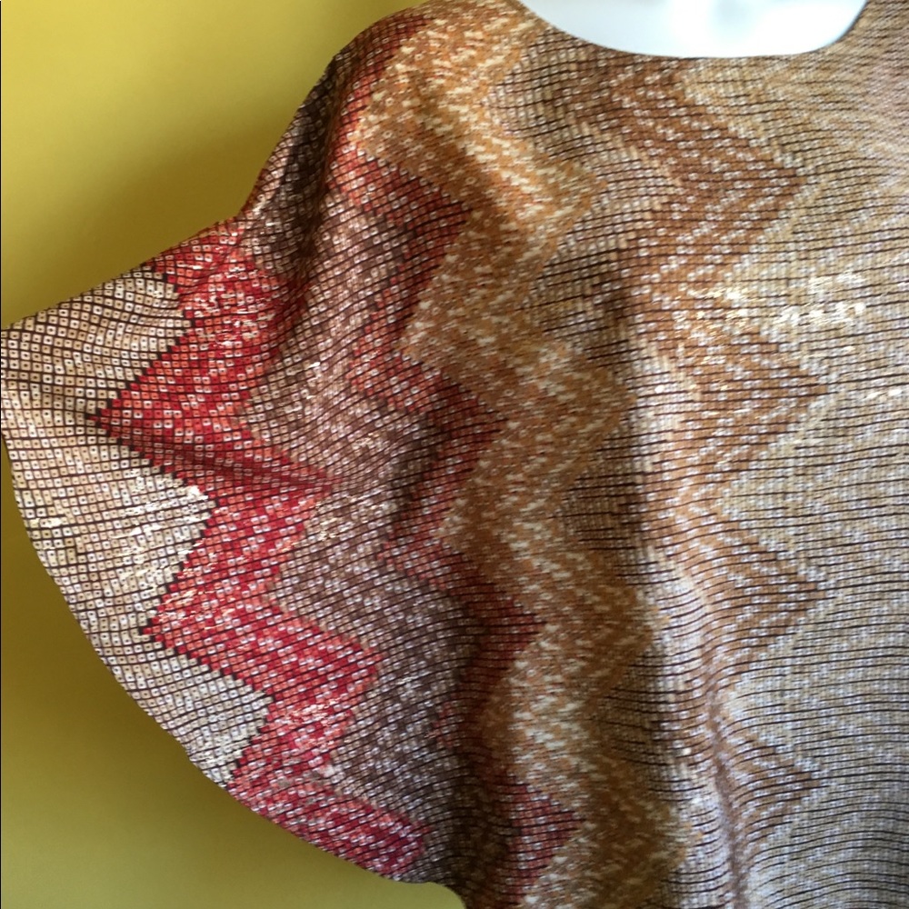 CHICOS Red Brown Gold Batwing Blouse Top S/M