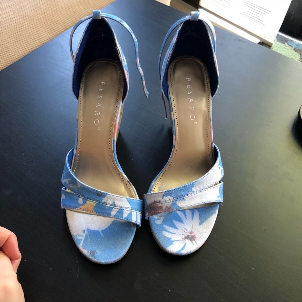 Blue floral wedges