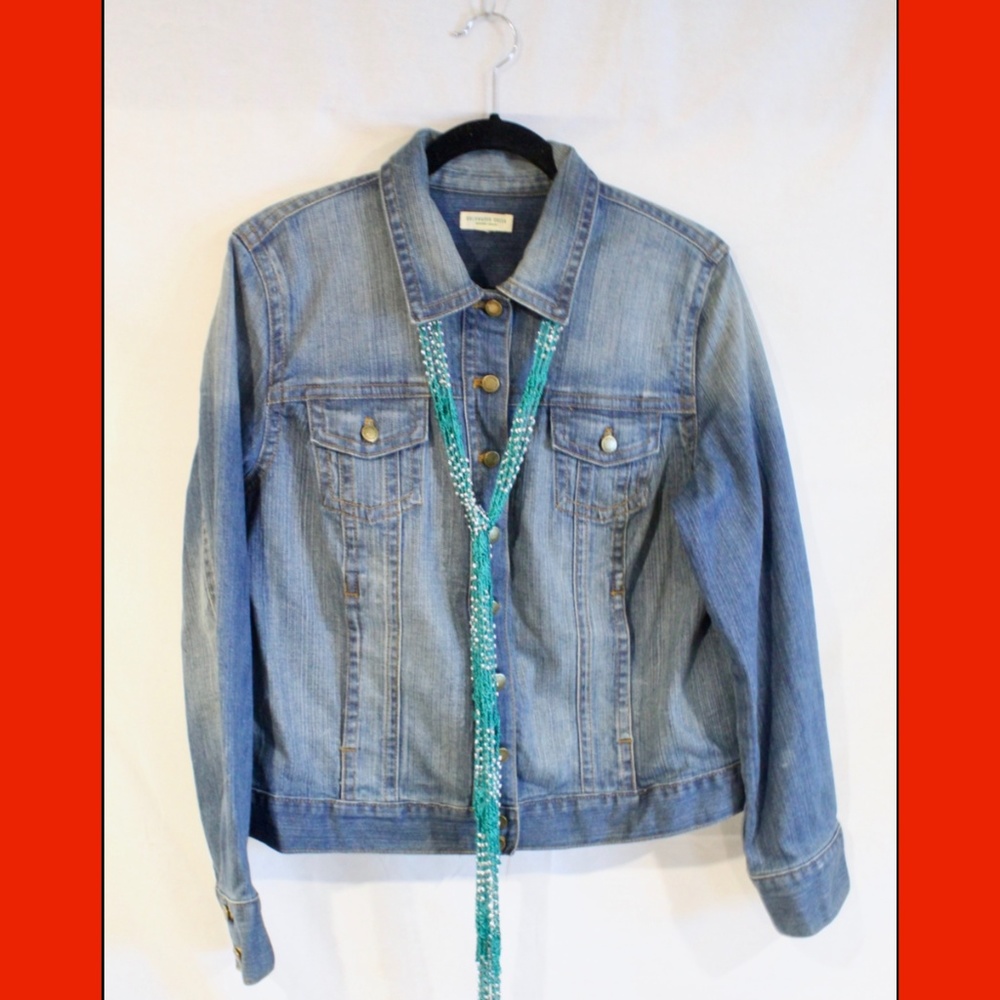 Jean Jacket & Teal Neck Accessory! Like New!