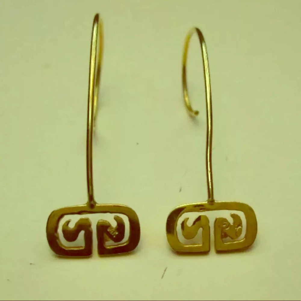 14k Yellow gold long Hook dangle Earrings