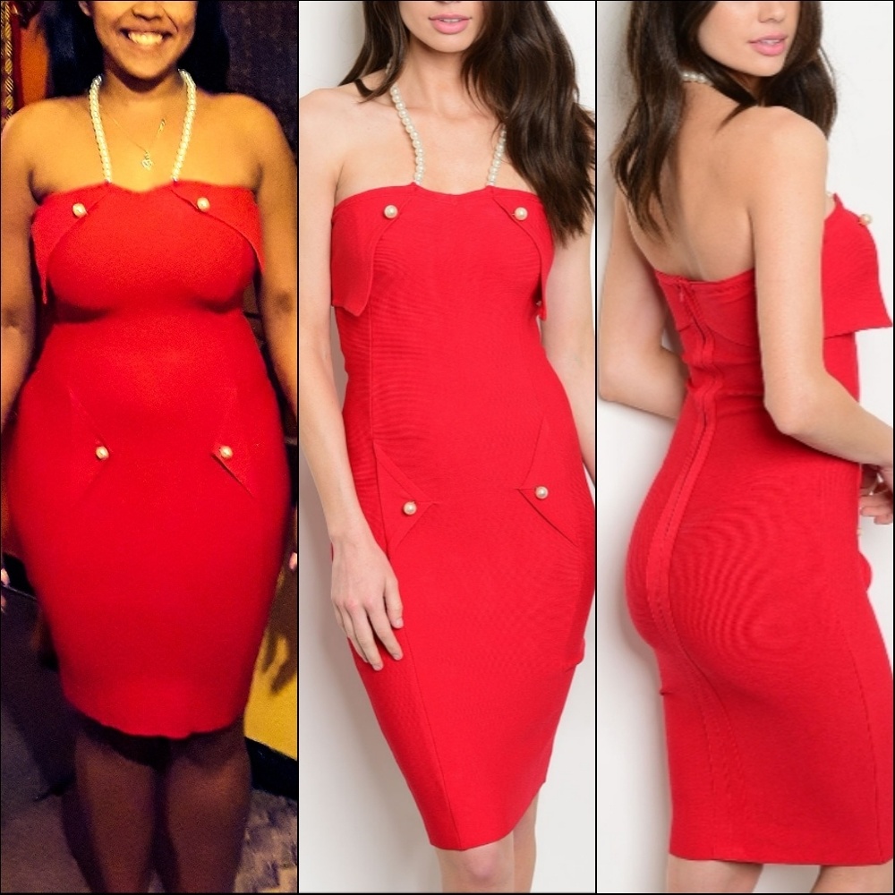 Red Pearl Strap Christmas NYE Cocktail Party Dress