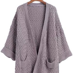 'Lidia' Ribbed Open Cardigan - Purple