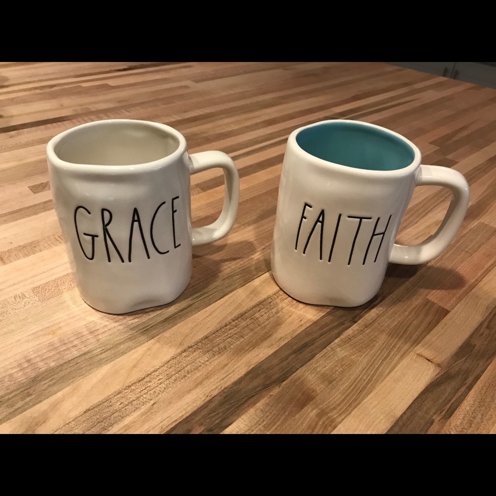 Rae Dunn Clay Faith Grace Cups Mugs Set Ceramic