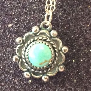 Vintage Sterling Silver Turquoise Drop Necklace