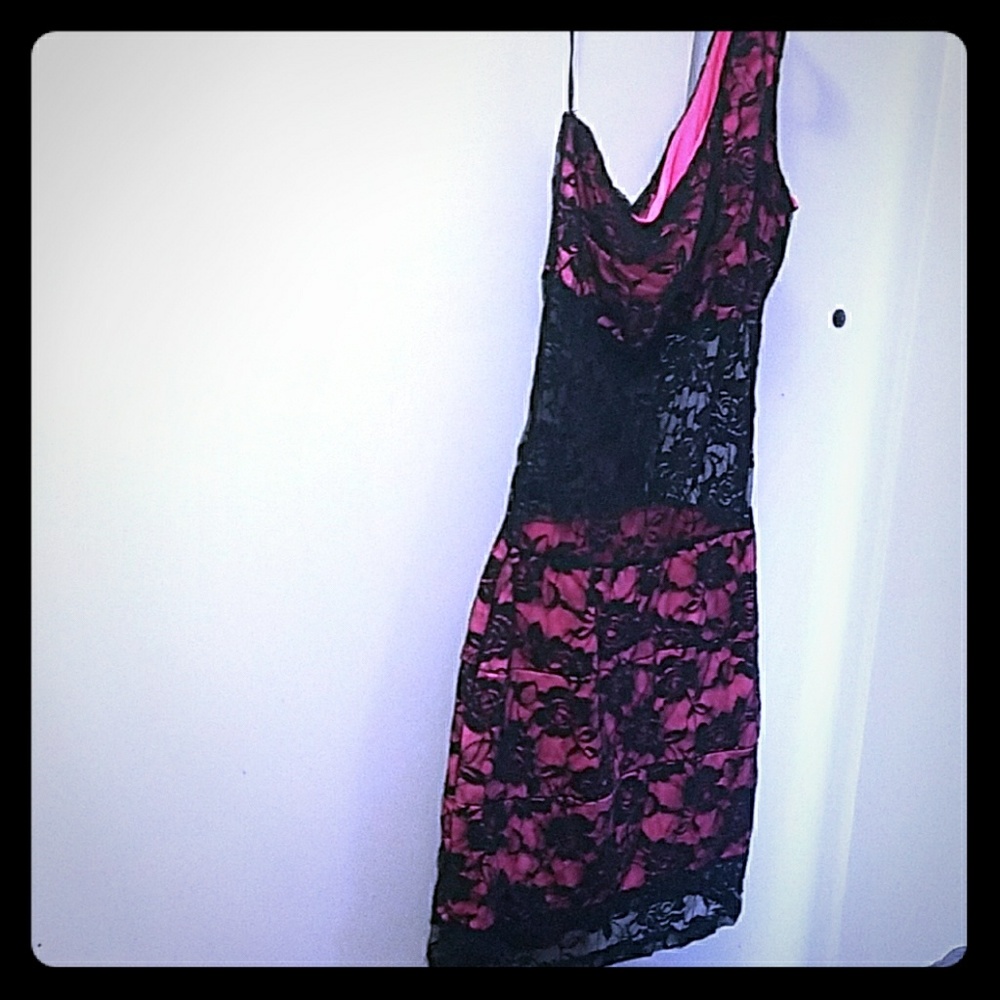 Pink and black symphony medium lace dress