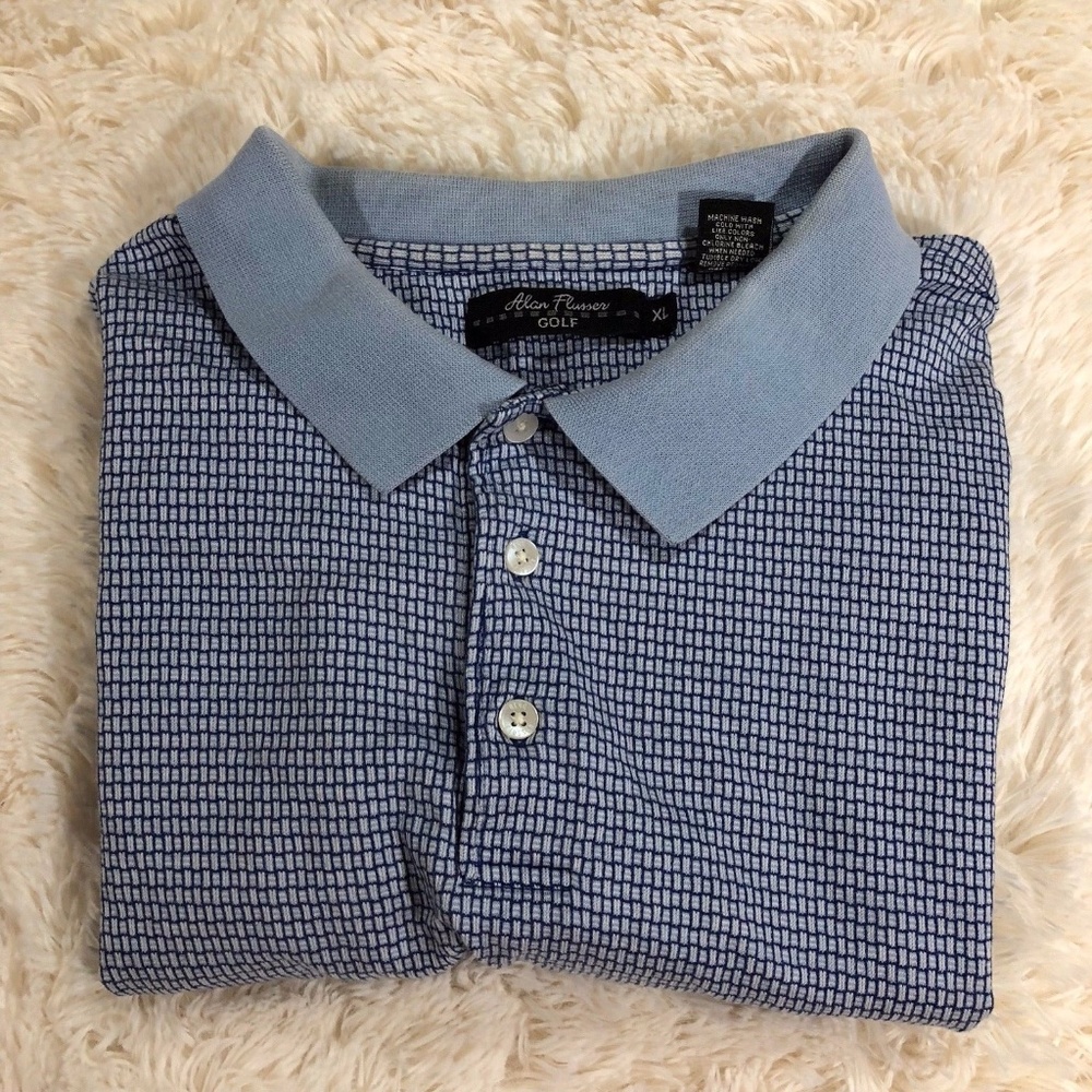 Alan Flusser XL Blue Short Sleeve Golf Polo Top