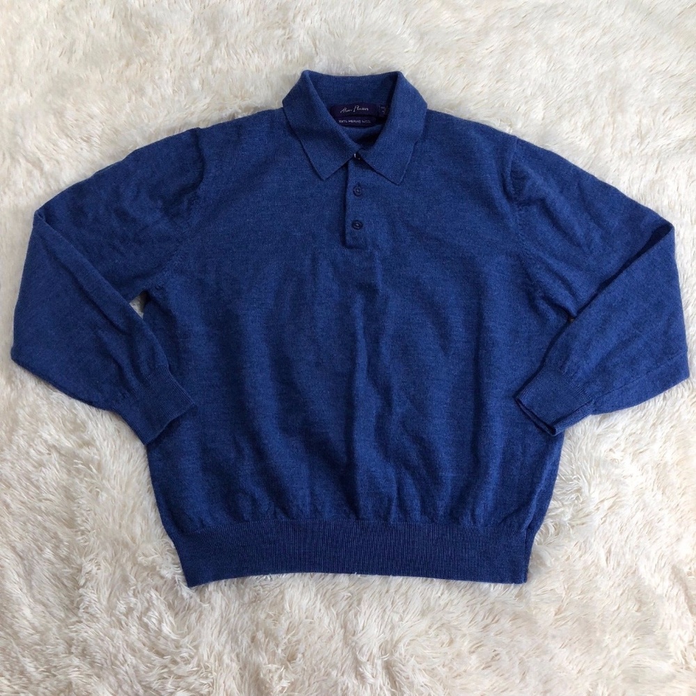 Alan Flusser Large 100% Wool Blue Pullover Sweater