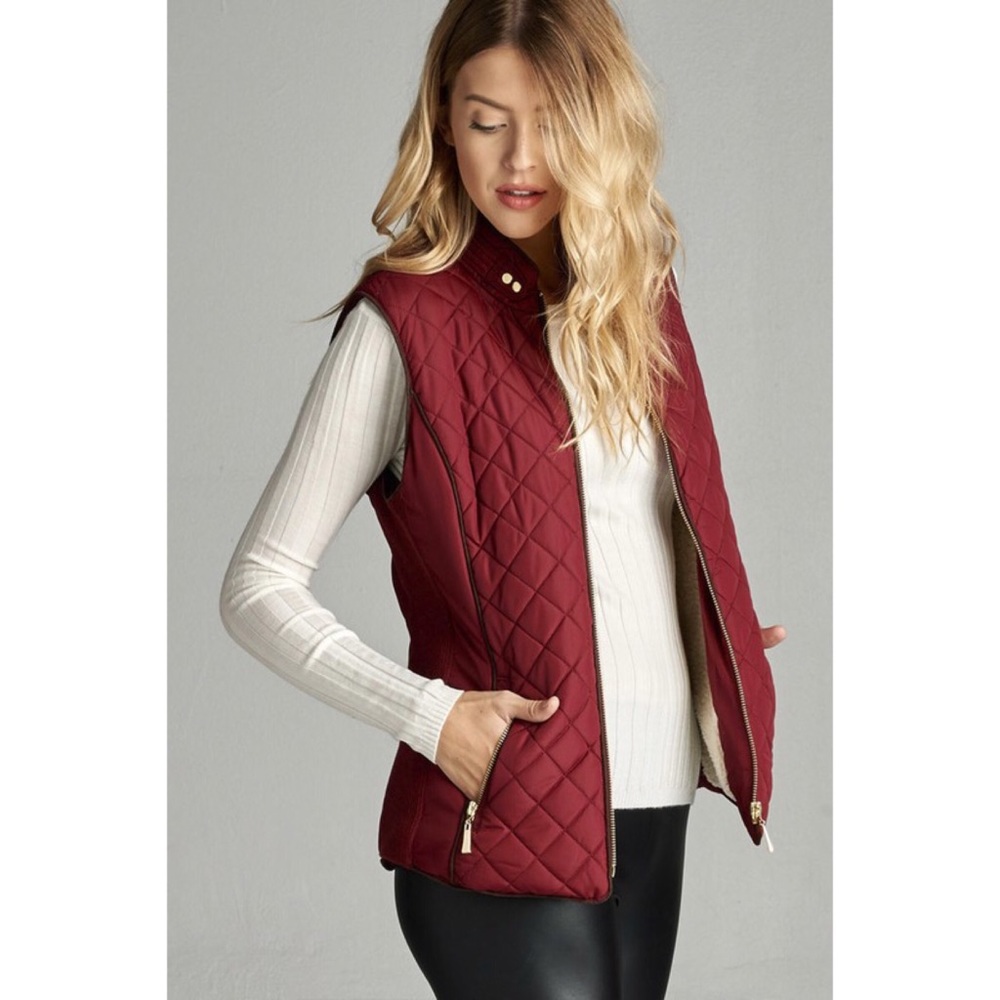 LAST ONE! Quilted Padded Vest- BURGUNDY - Picture 3 of 3